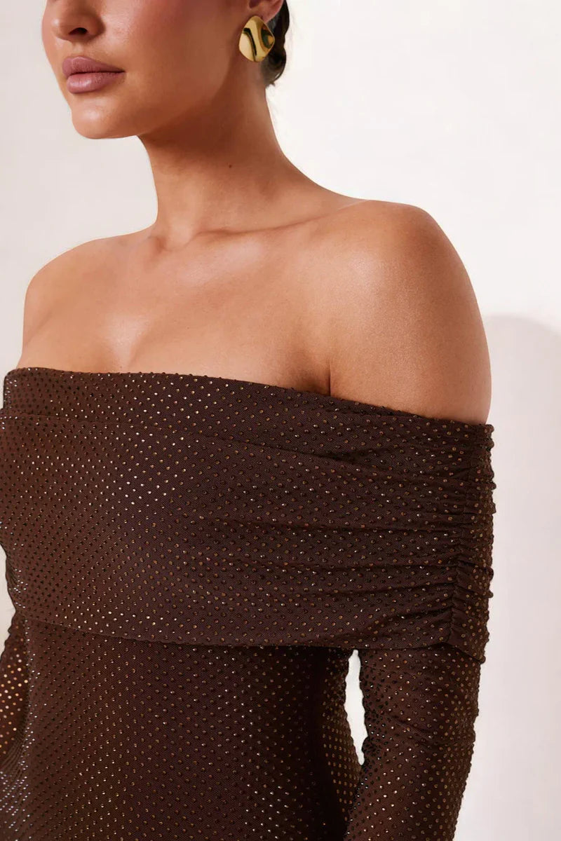Selene Glitter Off Shoulder Dress