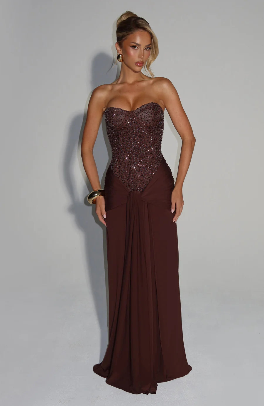 Elina Elegant Plum Brown Maxi
