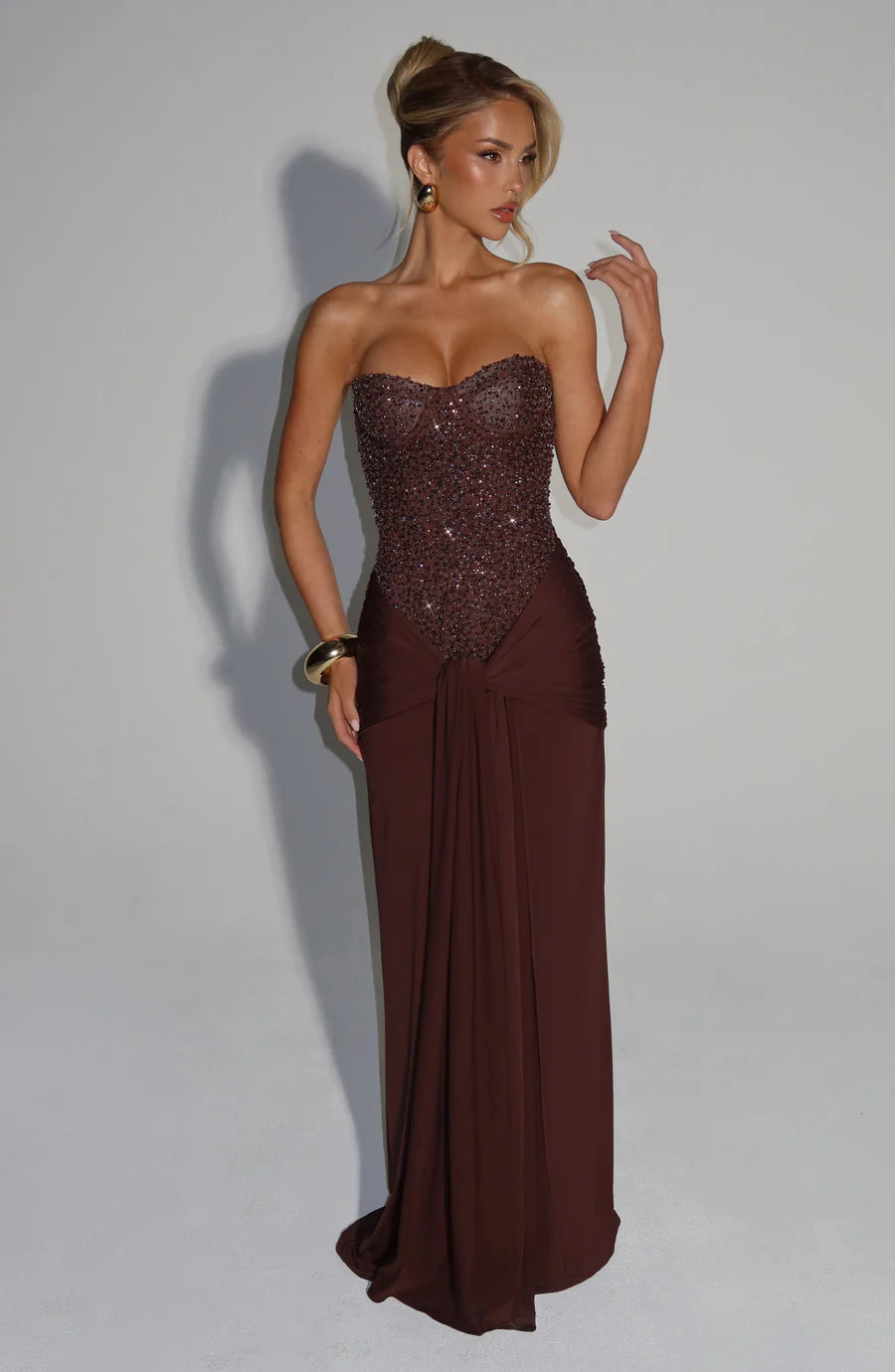Elina Elegant Plum Brown Maxi